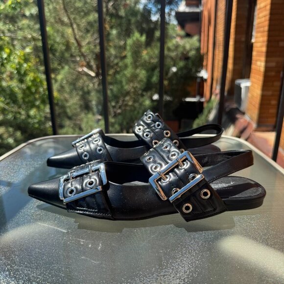 New Free People x Jeffrey Campbell Lilly Buckle Debb Slingback Flats Black 8 - Picture 4 of 10
